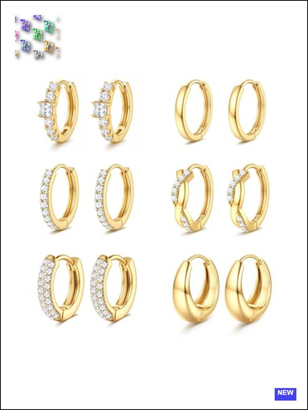 Gold Plated Huggie Hoop Earrings Set - 8-12mm - Lightweight Hypoallergenic -